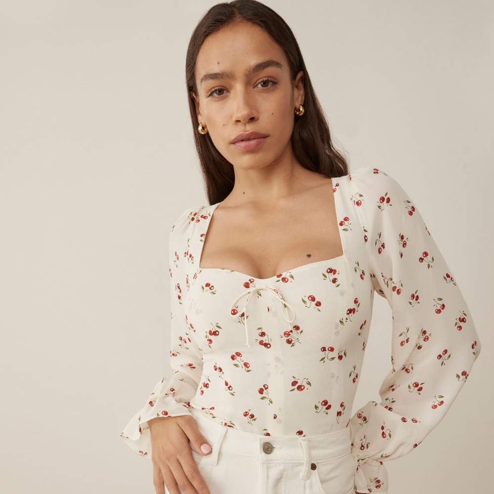 Reformation Chase Cherry Print Top